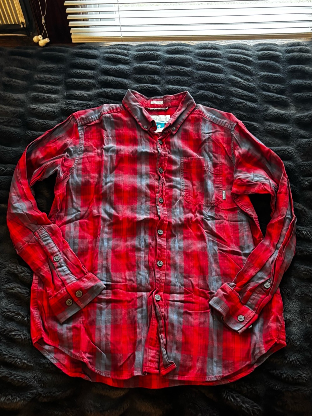 Columbia Red and Gray Plaid Button-Down Shirt for Men